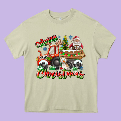 Merry Christmas  Tractor Heavy Core Tee Designed By Cowhidedigitalart
