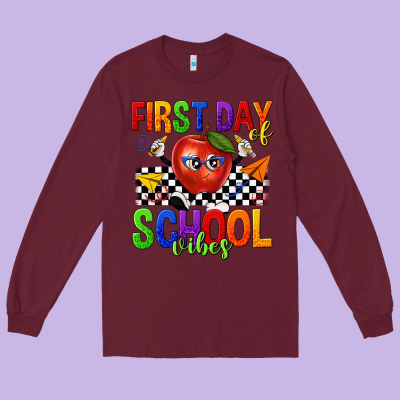 First Day Of School Vibes Long Sleeve Tee Designed By Texasbilliewilder