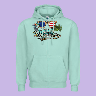 Hello Summer Zipper Hoodie Designed By Sublimationcraftshop