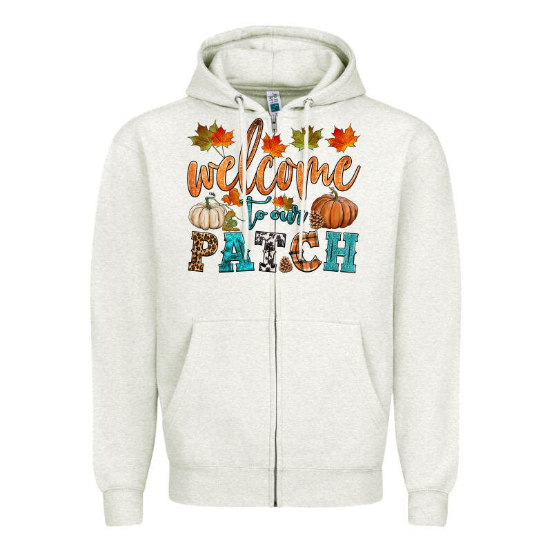 Welcome To Our Patch Zipper Hoodie by HRA Design Shop | Teevron