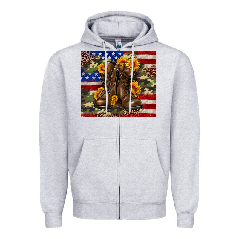Army Usa Lag Leopard Camouflage Sunflower 20oz Zipper Hoodie by Neo Western | Teevron