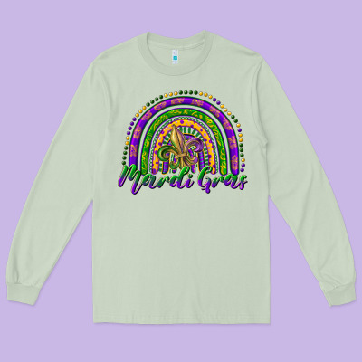 Mardi Gras Rainbow And Fleur De Lis Long Sleeve Tee Designed By Ranaportraitstore
