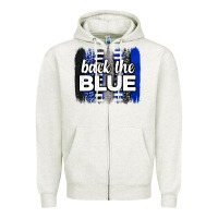 Oatmeal Heather Back the blue brushstrokes Zipper Hoodie - Neo Western