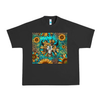 Pigment Black bull skull sunflowers Urban Heavy Tee - RanaPortraitStore