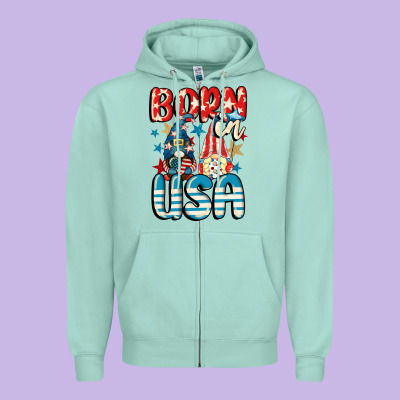 Born In Usa Gnomes 4th Of July Zipper Hoodie Designed By Cowgirlartshop