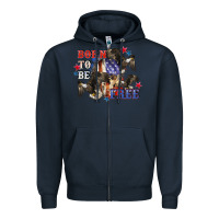Navy Born to be free 4th of july Zipper Hoodie - CowGirlArtShop