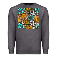 Charcoal Heather western gemstone and sunflower seamless pattern Premium Sweatshirt - BundleAndBundleShop