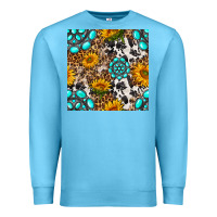 Ocean Blue western gemstone and sunflower seamless pattern Premium Sweatshirt - BundleAndBundleShop
