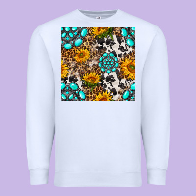 Western Gemstone And Sunflower Seamless Pattern Premium Sweatshirt Designed By Bundleandbundleshop