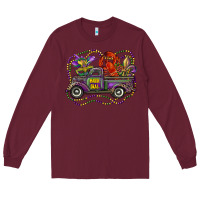 Burgundy mardi gras truck with mask fleur de lis and crawfish Long Sleeve Tee - RanaPortraitStore