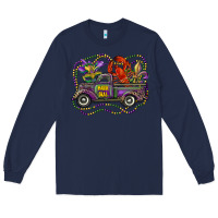 Navy mardi gras truck with mask fleur de lis and crawfish Long Sleeve Tee - RanaPortraitStore