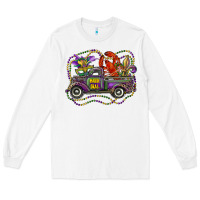 White mardi gras truck with mask fleur de lis and crawfish Long Sleeve Tee - RanaPortraitStore