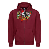 Burgundy Christmas Joy Cow Zipper Hoodie - CowhideDigitalArt