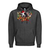 Charcoal Heather Christmas Joy Cow Zipper Hoodie - CowhideDigitalArt