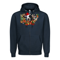 Navy Christmas Joy Cow Zipper Hoodie - CowhideDigitalArt