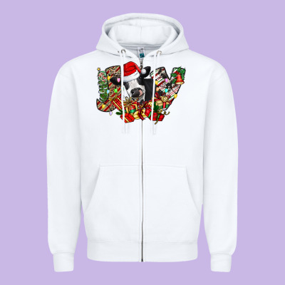 Christmas Joy Cow Zipper Hoodie Designed By Cowhidedigitalart