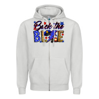 Dove Grey Back the blue with lightning bolt Zipper Hoodie - Neo Western