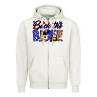 Oatmeal Heather Back the blue with lightning bolt Zipper Hoodie - Neo Western