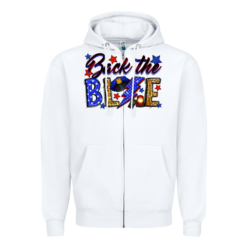Back The Blue With Lightning Bolt Zipper Hoodie by Neo Western | Teevron