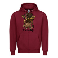 Burgundy afro messy bun mom life Zipper Hoodie - HRA Design Shop