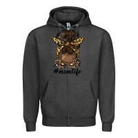Charcoal Heather afro messy bun mom life Zipper Hoodie - HRA Design Shop