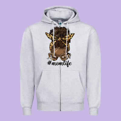 Afro Messy Bun Mom Life Zipper Hoodie Designed By Hra Design Shop