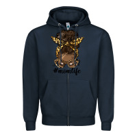 Navy afro messy bun mom life Zipper Hoodie - HRA Design Shop