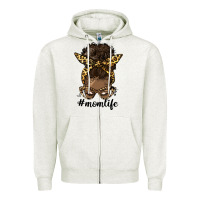 Oatmeal Heather afro messy bun mom life Zipper Hoodie - HRA Design Shop