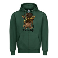 Sports Green afro messy bun mom life Zipper Hoodie - HRA Design Shop