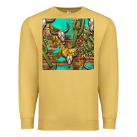 Antique Gold western bull skull and cactus seamless pattern Premium Sweatshirt - BundleAndBundleShop