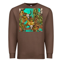 Chestnut western bull skull and cactus seamless pattern Premium Sweatshirt - BundleAndBundleShop