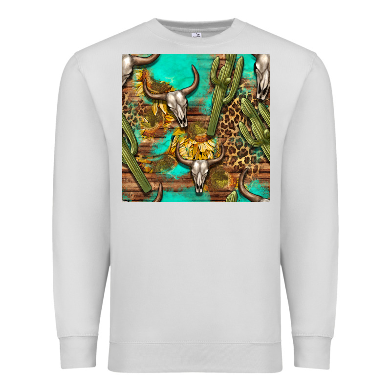 Western Bull Skull And Cactus Seamless Pattern Premium Sweatshirt by BundleAndBundleShop | Teevron