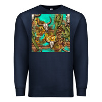 Navy western bull skull and cactus seamless pattern Premium Sweatshirt - BundleAndBundleShop