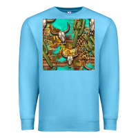 Ocean Blue western bull skull and cactus seamless pattern Premium Sweatshirt - BundleAndBundleShop