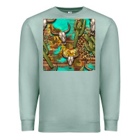 Seafoam western bull skull and cactus seamless pattern Premium Sweatshirt - BundleAndBundleShop