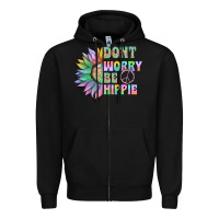 Black Don't Worry Be Hippie Zipper Hoodie - CowhideDigitalArt