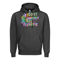 Charcoal Heather Don't Worry Be Hippie Zipper Hoodie - CowhideDigitalArt