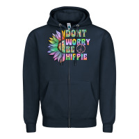 Navy Don't Worry Be Hippie Zipper Hoodie - CowhideDigitalArt