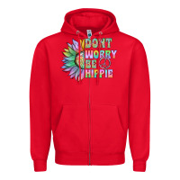 Red Don't Worry Be Hippie Zipper Hoodie - CowhideDigitalArt
