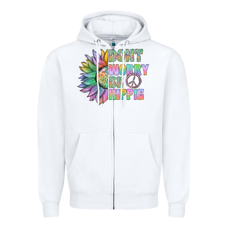 Don't Worry Be Hippie Zipper Hoodie by CowhideDigitalArt | Teevron