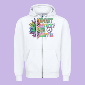 Don't Worry Be Hippie Zipper Hoodie Designed By Cowhidedigitalart