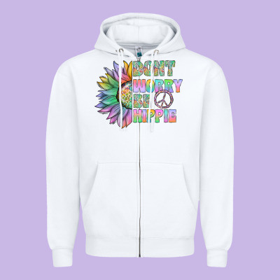 Don't Worry Be Hippie Zipper Hoodie Designed By Cowhidedigitalart