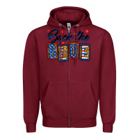 Burgundy Back the blue Zipper Hoodie - Neo Western