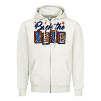 Oatmeal Heather Back the blue Zipper Hoodie - Neo Western