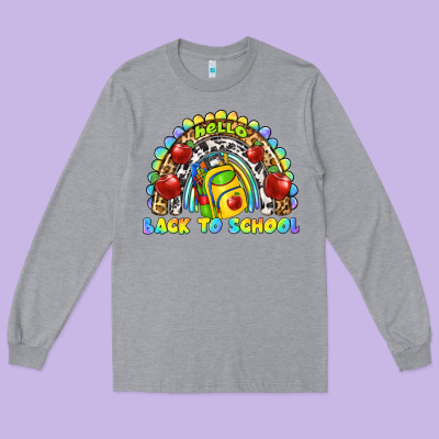 Hello Back To School Rainbow Long Sleeve Tee Designed By Texasbilliewilder