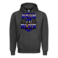 Charcoal Heather Back the blue Zipper Hoodie - Neo Western