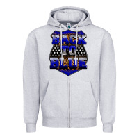 Heather Grey Back the blue Zipper Hoodie - Neo Western