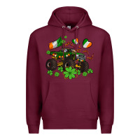 Burgundy monster truck with shamrocks Premium Hoodie - AdoDesignShop