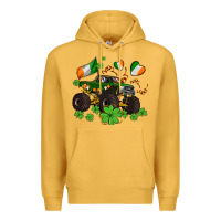 Mustard monster truck with shamrocks Premium Hoodie - AdoDesignShop
