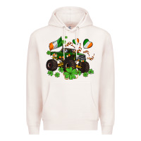 Pale Pink monster truck with shamrocks Premium Hoodie - AdoDesignShop